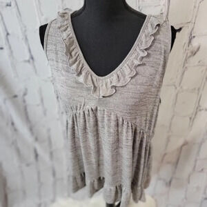 Light Gray‎ V-neck Ruffle Hem Lightweight Womens Summer Tank L
